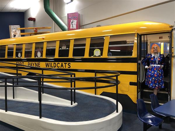 bus in the library